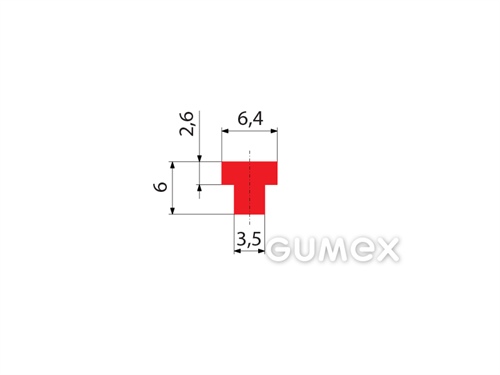 "T" Silikonprofil, 6x6,4/3,5mm, 50°ShA, ISO 3302-1 E2, -60°/+250°C, rot, 